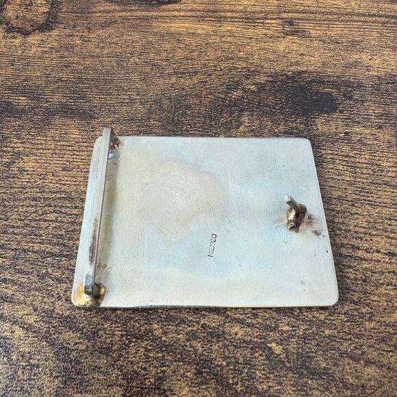 Handcrafted Vintage Mexican Abalone & Wood Belt Buckle triangle Arrow - Picture 2 of 4